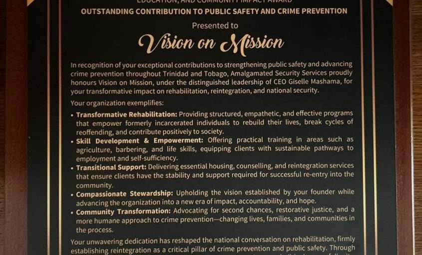 Vision on Mission Excellence Award from Amalgamated Security Services Limited